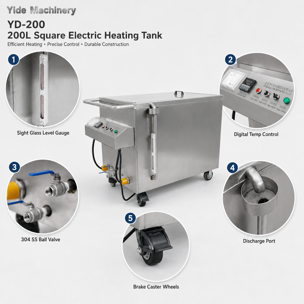 Yide 200L Stainless Steel Square Electric Wax Melting Tank with Digital Temperature Control