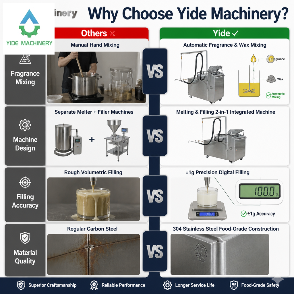 Yide YD-200-1 Automatic Wax and Fragrance Filling Machine 200L Melting Tank with Mixer 1-5000g Filling Range ±1g Accuracy